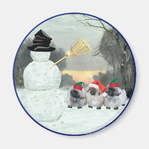 Three Pekingese Puppies Christmas Magnet