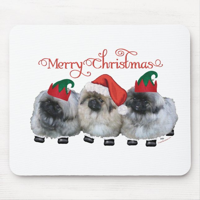 Three Pekingese Puppies Christmas Mouse Pad (Front)