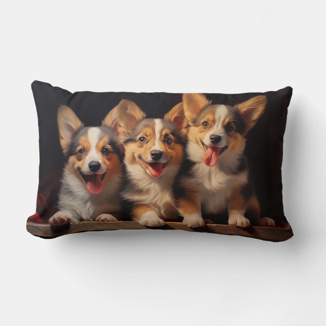Three Pembroke Welsh Corgis Lumbar Cushion (Front)