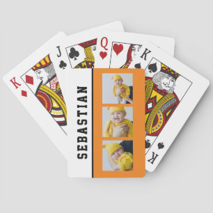Three Photo And Text Personalized Custom Playing Cards
