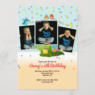 Three Photo Animal Frame Birthday Invitation