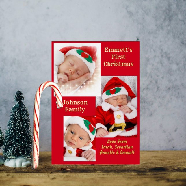 Three Photo Baby 1st Christmas Family Candy Card (Creator Uploaded)