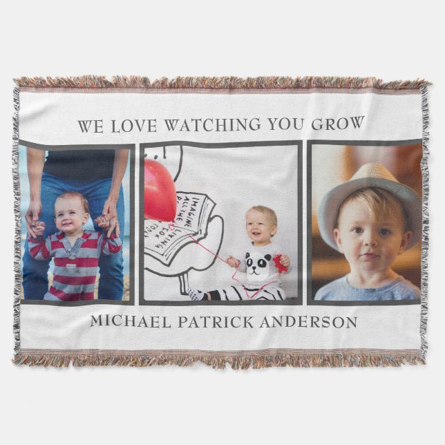 Three Photo Baby Child's Cotton Throw Blanket (Front)
