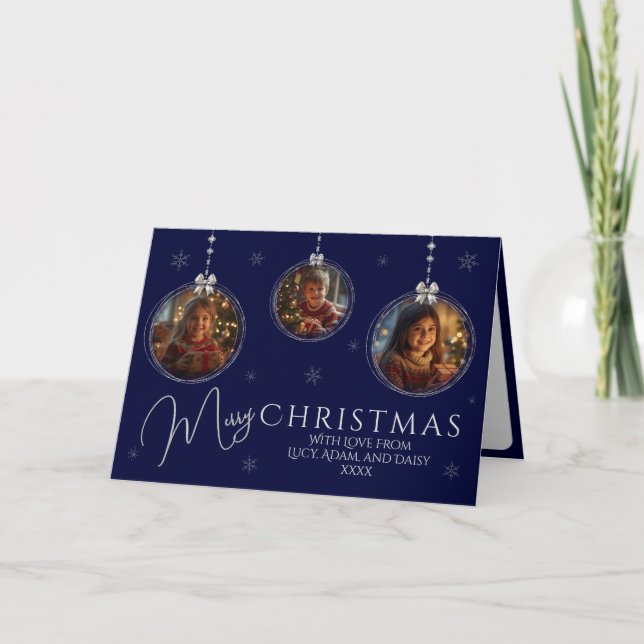 Three Photo Bauble  Folded Holiday Card (Front)