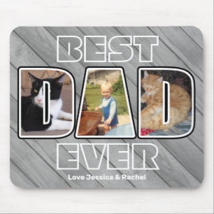 Three Photo Best Dad Ever Custom Name Faux Mouse P Pad
