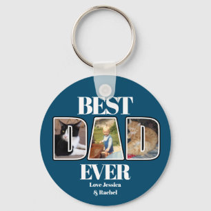 Three Photo Best Dad Ever Custom Name Keychain