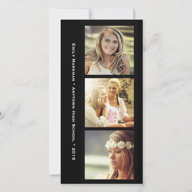 Three Photo Black Frames Graduation Announcement (Front)