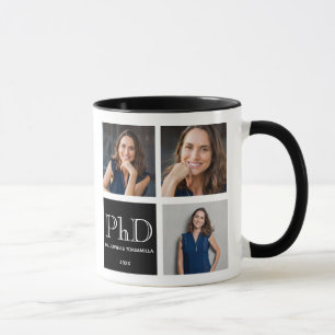 Three Photo Black PhD Graduation Mug