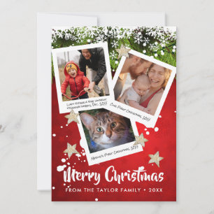Three Photo Caption Collage Merry Christmas Holiday Card