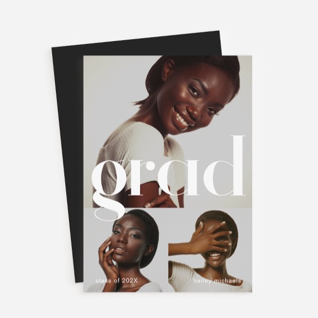 Three Photo Collage Black White Graduation Party Invitation (Creator Uploaded)