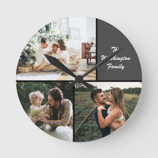Three Photo Collage Custom Large Clock (Front)