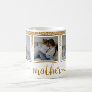 Three Photo Collage Gold Glitter Mother's Day Coffee Mug