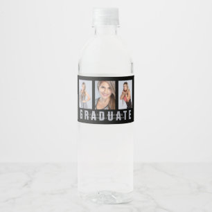 Three Photo Collage Graduation Custom Water Bottle Label