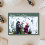 Three Photo Collage Green Script Merry Christmas Holiday Card<br><div class="desc">This simple and modern double-sided Merry Christmas holiday card in dark sage green features a template for three photos plus fully editable text so you can choose your favourite greeting.</div>