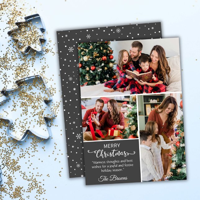 Three photo collage modern cute simple Christmas Holiday Card (Front/Back )