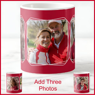 Three Photo Collage Modern Red C81 & White Mother Coffee Mug
