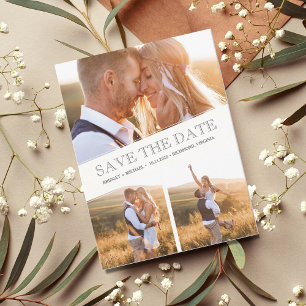 Three Photo Collage Modern Wedding Save the Date Announcement Postcard