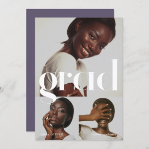 Three Photo Collage Purple Graduation Party Invitation