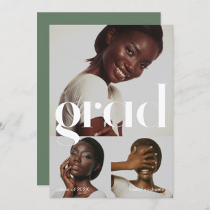 Three Photo Collage Sage Graduation Party Invitation