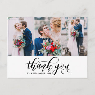 Three Photo Collage Thank You Script Wedding Postcard