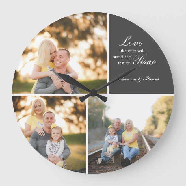 Three Photo Collage Wedding Custom Large Clock (Front)