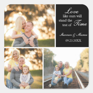 Three Photo Collage Wedding Custom Square Sticker
