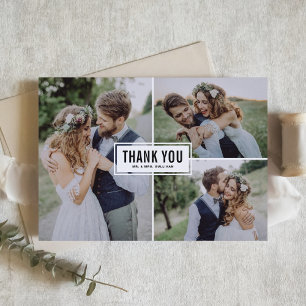 Three Photo Collage Wedding Thank You Card