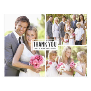 Three Photo Collage Wedding Thank You Postcard