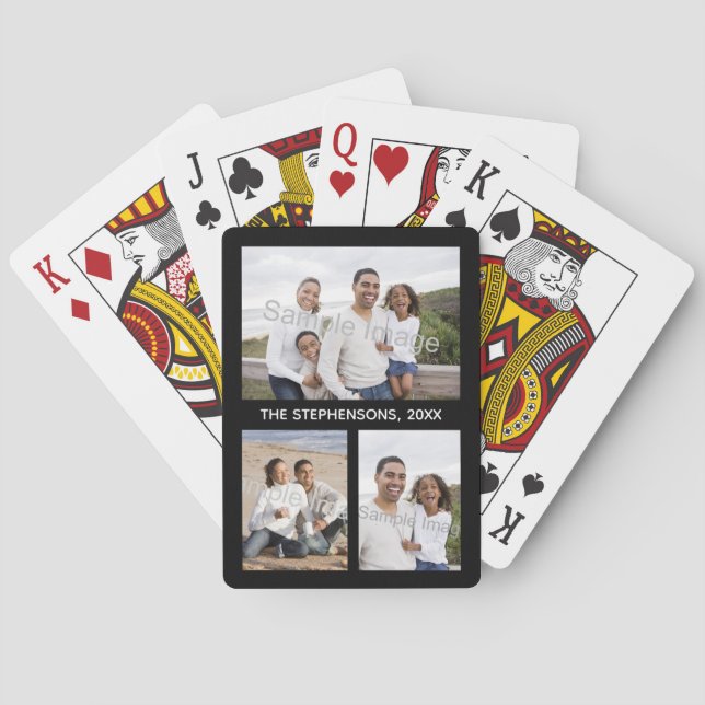 Three Photo Family/Pet Collage Keepsake Gift Playing Cards (Back)