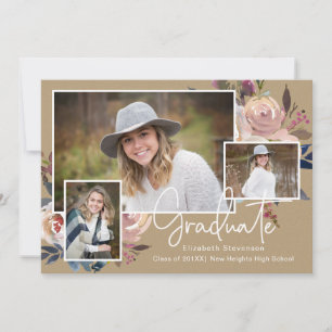 Three Photo Flower Personalised Graduation Party Invitation