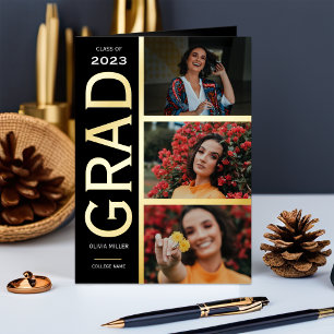 Three Photo Gold Foil Graduation  Foil Greeting Card