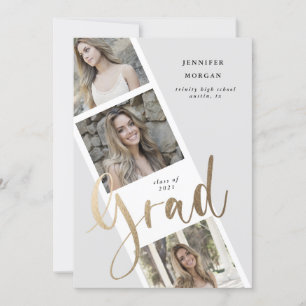 three photo gold graduation photo announcement
