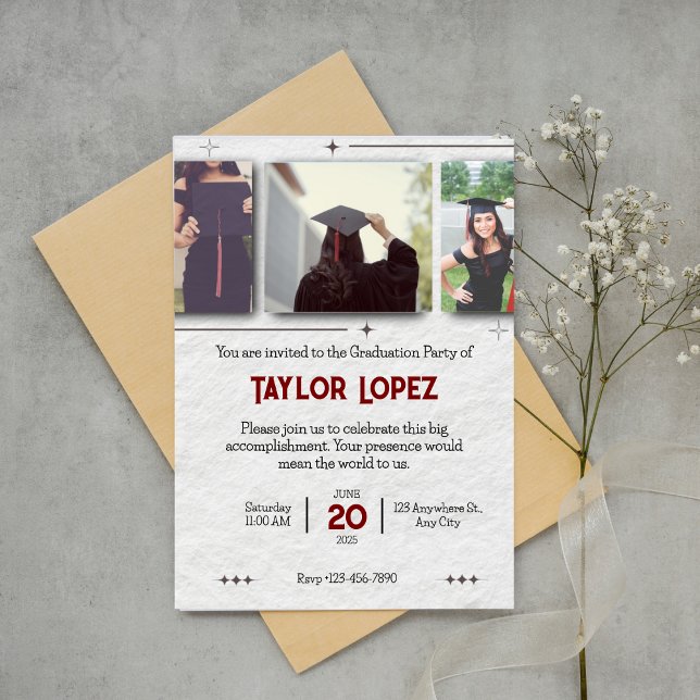 Three Photo Graduation Celebration Invitation (Creator Uploaded)