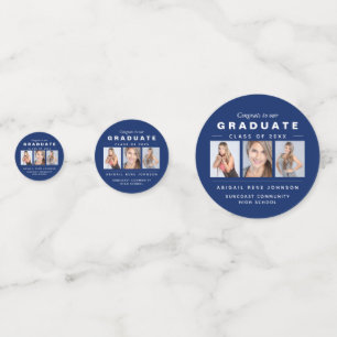 Three Photo Graduation Collage Navy Blue and White Confetti