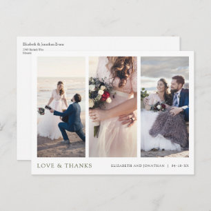 Three Photo Green Typography Wedding Thank You Postcard