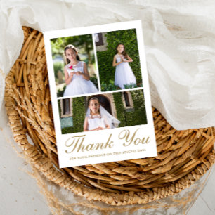 Three Photo Greenery First Communion  Thank You Card