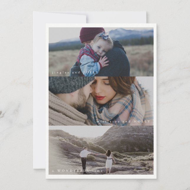 Three Photo Happy Holidays Holiday Card (Front)