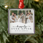 Three Photo Hearts Happily Ever After Metal Ornament<br><div class="desc">A modern photo keepsake ornament</div>