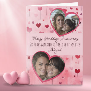 Three Photo Hearts Wedding Anniversary Card