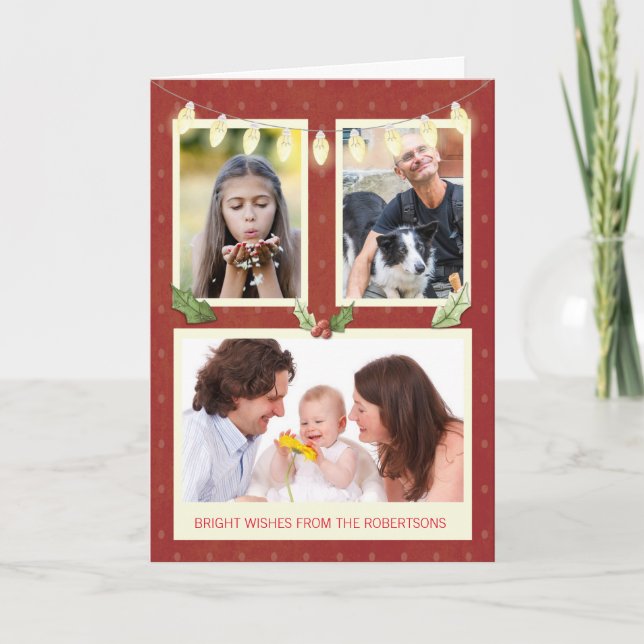 Three Photo Personalise From Name Light String Red Card (Front)