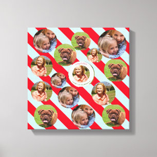 Three Photo Personalised Red Stripe Fab Christmas Canvas Print