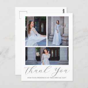 Three Photo Quinceanera Blue Floral Script Postcard