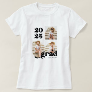 Three Photo Retro 2023 Graduate Black and White T-Shirt