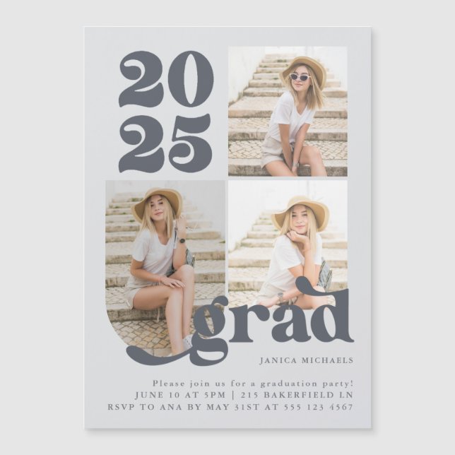 Three Photo Retro Type Graduation Party Invitation (Front)