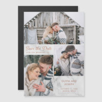 Three Photo Save the Date | Marble and Rose Gold