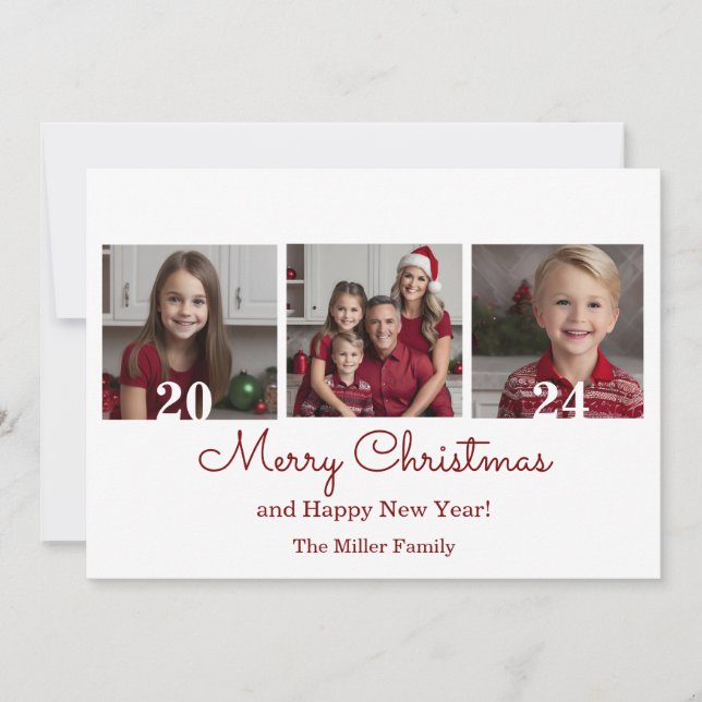 Three Photo Simple Christmas  Holiday Card (Front)