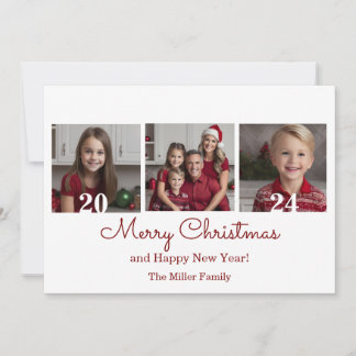 Three Photo Simple Christmas  Holiday Card