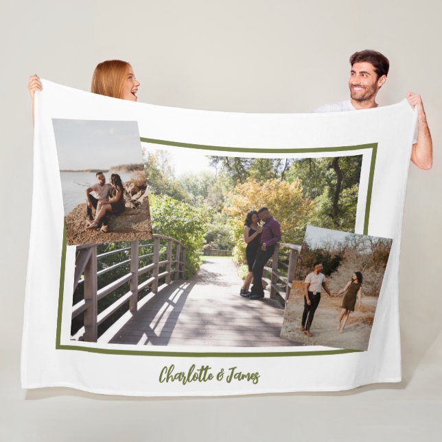 Three Photo Template and Personalised Text Fleece Blanket (In Situ)