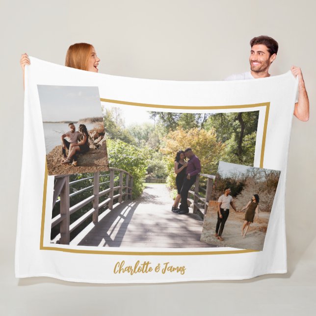 Three Photo Template and Personalised Text Fleece Blanket (In Situ)