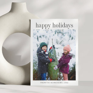 Three Photo Vertical Black Typography Happy  Holiday Card
